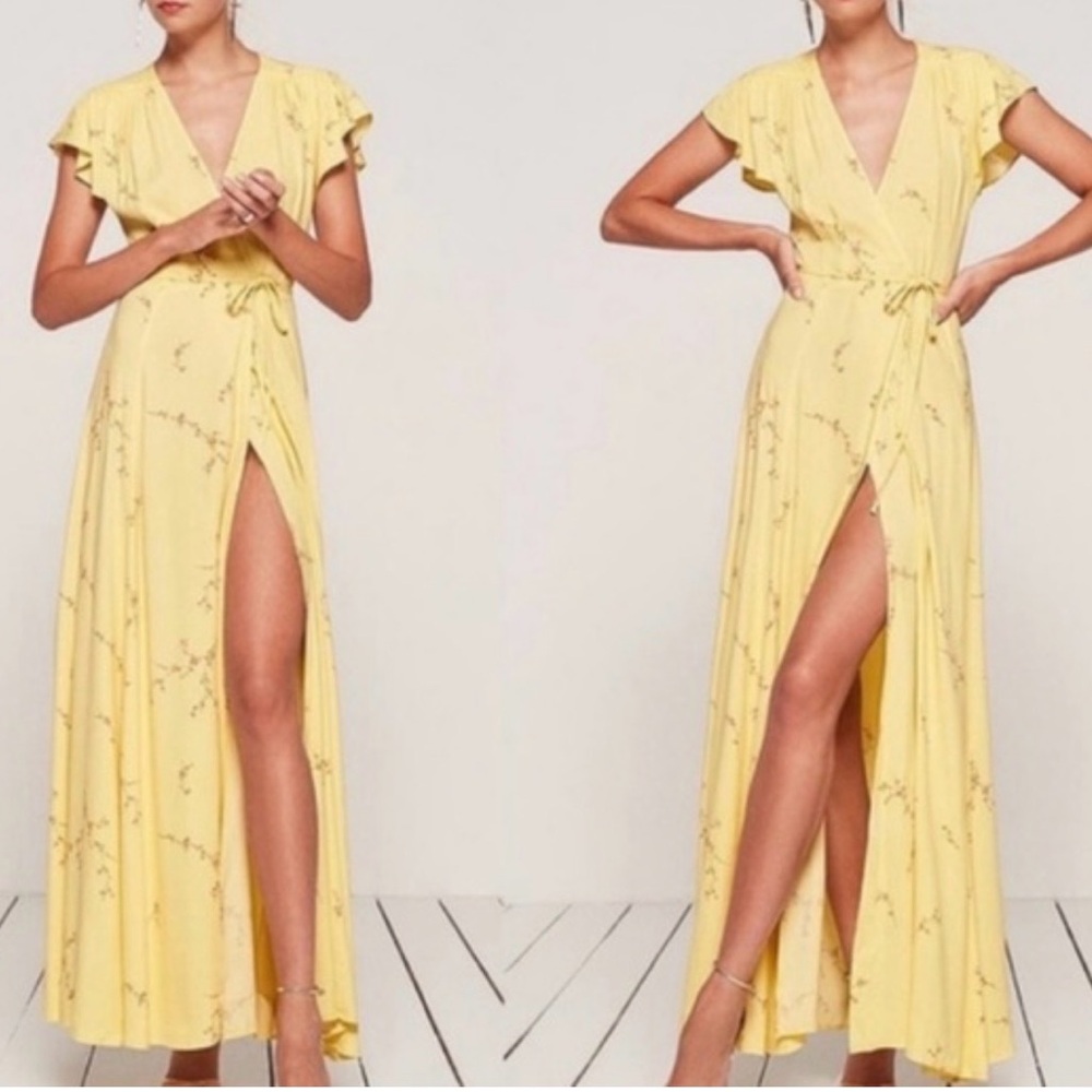 Reformation Sparrow Floral Wrap Maxi Dress Yellow size M